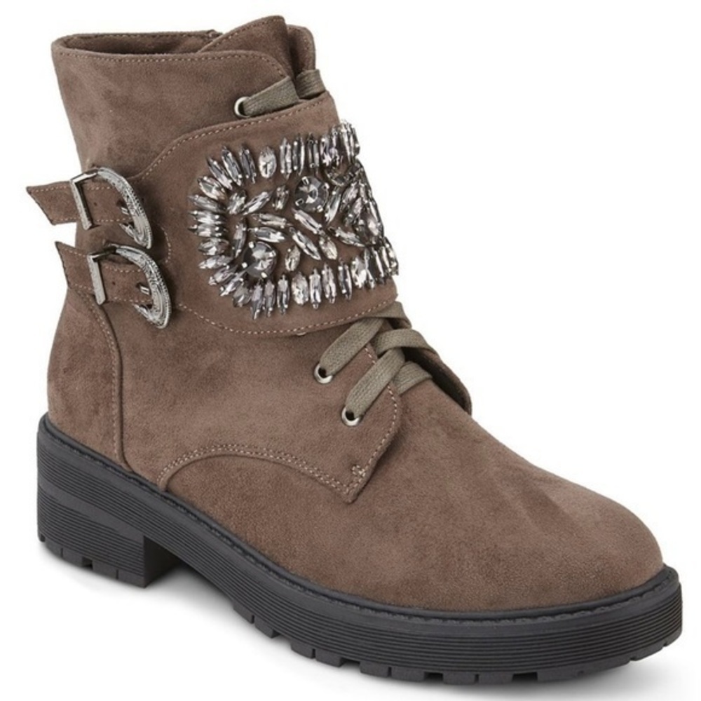 OLIVIA MILLER Taupe Hyder Embellished Boots 8 - Picture 2 of 13